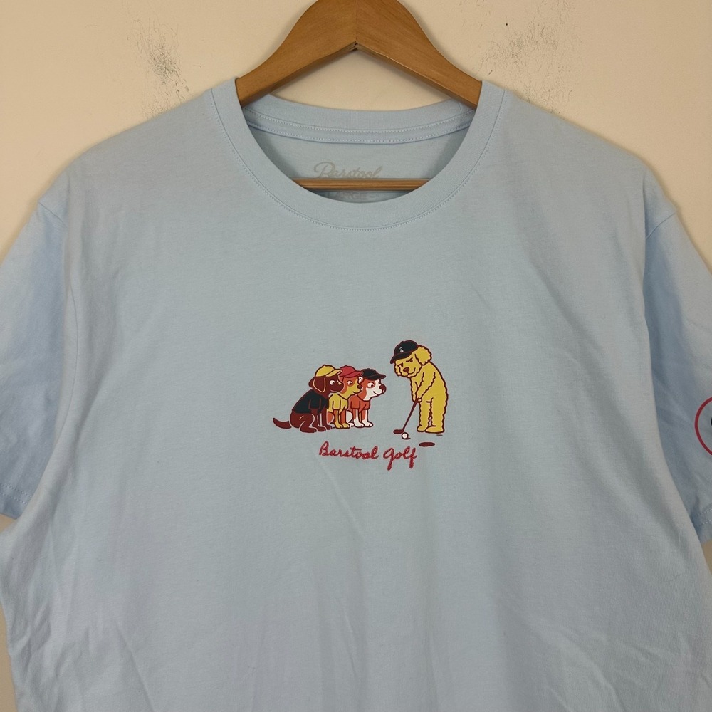 Barstool Sports Golf Americana Dog T-Shirt Blue Graphic Short Sleeve Mens Large